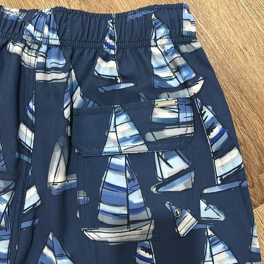 Men’s Swimwear Vintage Summer Brand 4 Way Stretch Size Small Blue Gray Sailboats - Picture 3 of 12